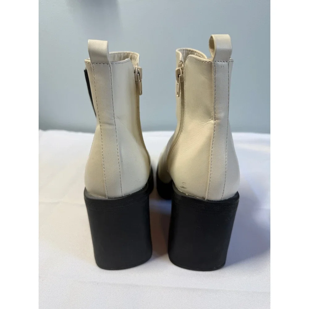 MIA Cream Square Toe Platform Ankle Boots Chunky Block Heel Lug Sole Womens 9M